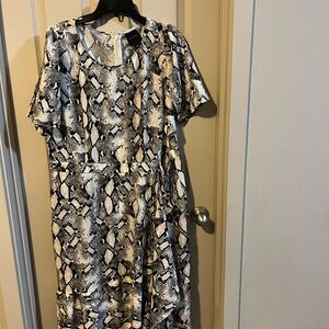 Alex Marie Snake Print Midi Dress - Black, Cream, Tan